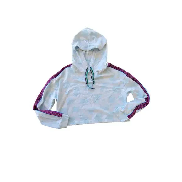 Pitusa Tie Dye Cropped Light Blue Embroidered Hoodie Size Large - Picture 1 of 6